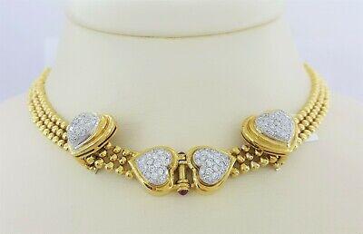 H.Stern 2.28 ct 18K Yellow Gold Double Heart Diamond Necklace & Earrings 79.4gm