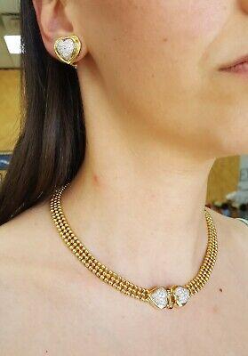 H.Stern 2.28 ct 18K Yellow Gold Double Heart Diamond Necklace & Earrings 79.4gm