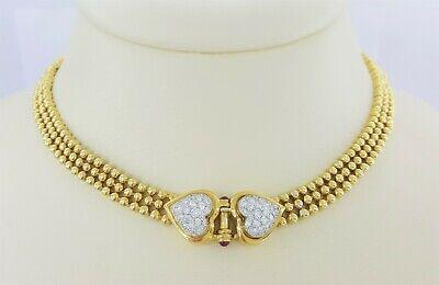 H.Stern 2.28 ct 18K Yellow Gold Double Heart Diamond Necklace & Earrings 79.4gm
