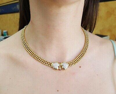 H.Stern 2.28 ct 18K Yellow Gold Double Heart Diamond Necklace & Earrings 79.4gm