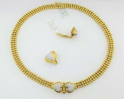 H.Stern 2.28 ct 18K Yellow Gold Double Heart Diamond Necklace & Earrings 79.4gm