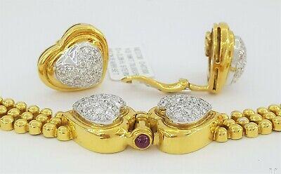 H.Stern 2.28 ct 18K Yellow Gold Double Heart Diamond Necklace & Earrings 79.4gm
