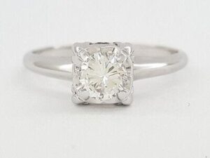 Vintage Round Cut Diamond Solitaire Engagement Ring 0.45 ct 14K White Gold