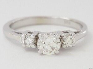 Three-Stone Round Brilliant Cut Diamond Engagement Ring 0.60 ct 14K White Gold