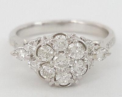 Round Diamond Engagement Anniversary Flower Cluster Ring 0.83 ct 18K White Gold