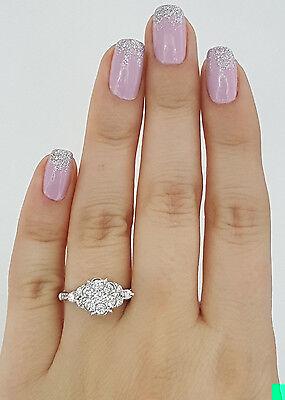 Round Diamond Engagement Anniversary Flower Cluster Ring 0.83 ct 18K White Gold