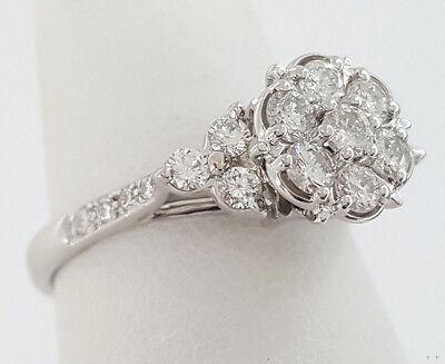 Round Diamond Engagement Anniversary Flower Cluster Ring 0.83 ct 18K White Gold