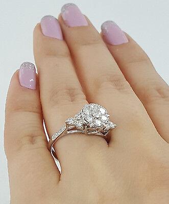 Round Diamond Engagement Anniversary Flower Cluster Ring 0.83 ct 18K White Gold