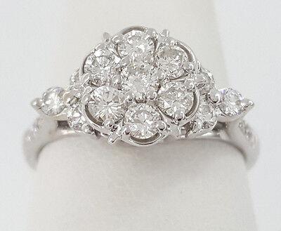 Round Diamond Engagement Anniversary Flower Cluster Ring 0.83 ct 18K White Gold