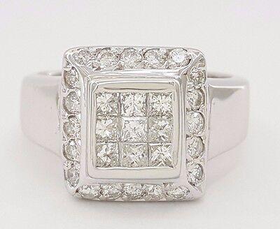 Invisible Princess Cut Diamond Halo Engagement Ring 0.75 ct 18K White Gold