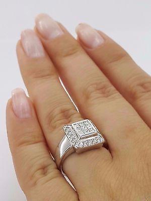 Invisible Princess Cut Diamond Halo Engagement Ring 0.75 ct 18K White Gold