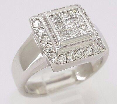 Invisible Princess Cut Diamond Halo Engagement Ring 0.75 ct 18K White Gold
