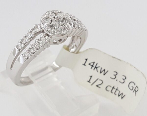 Round Diamond Cluster Halo Engagement Anniversary Ring 0.5 ct 14K White Gold