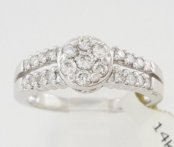 Round Diamond Cluster Halo Engagement Anniversary Ring 0.5 ct 14K White Gold