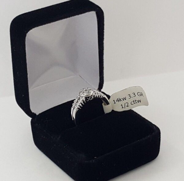 Round Diamond Cluster Halo Engagement Anniversary Ring 0.5 ct 14K White Gold