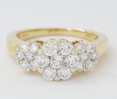 Round Cut Diamond Cluster Style Flower 1 ct 14K Yellow Gold Engagement Ring