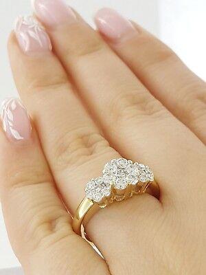 Round Cut Diamond Cluster Style Flower 1 ct 14K Yellow Gold Engagement Ring