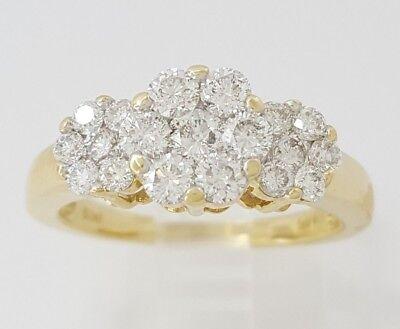 Round Cut Diamond Cluster Style Flower 1 ct 14K Yellow Gold Engagement Ring