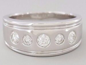 Diamour 5 Stone Round Cut Diamond Wedding Ring 0.75 ct 14K White Gold 9 mm 11.5g