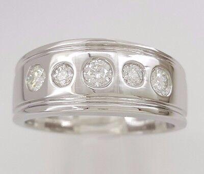 Diamour 5 Stone Round Cut Diamond Wedding Ring 0.75 ct 14K White Gold 9 mm 11.5g