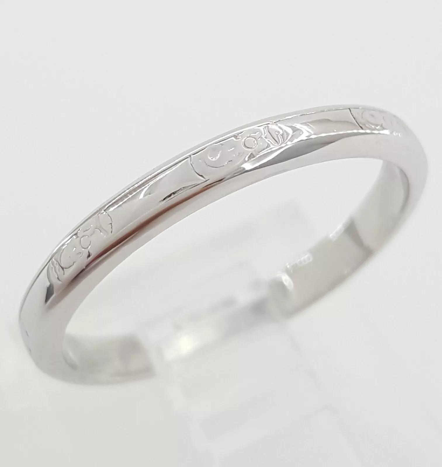 Vintage Art Carved Hand Engraved Wedding Band Ring 18k White Gold 2.3 mm