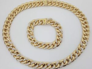 Diamond Cuban Chain Necklace Bracelet 6 ct 18K Gold Germany 13.5 mm 254 Grams