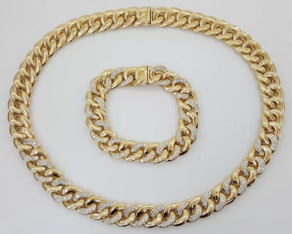 Diamond Cuban Chain Necklace Bracelet 6 ct 18K Gold Germany 13.5 mm 254 Grams
