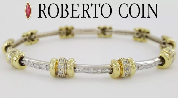Roberto Coin Round Diamond Link Bracelet 18k Yellow & White Gold 1 ct