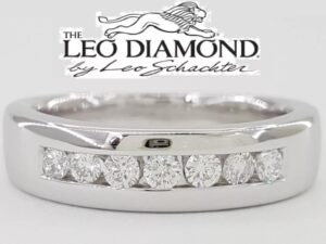 Leo Channel Set Round Diamond Wedding Anniversary Band 6mm 14k White Gold 0.42ct