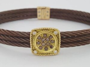 Charriol Celtique 3-Row Cable Diamond Bracelet 13.8 mm 7.5" 18k Gold 7 Steel