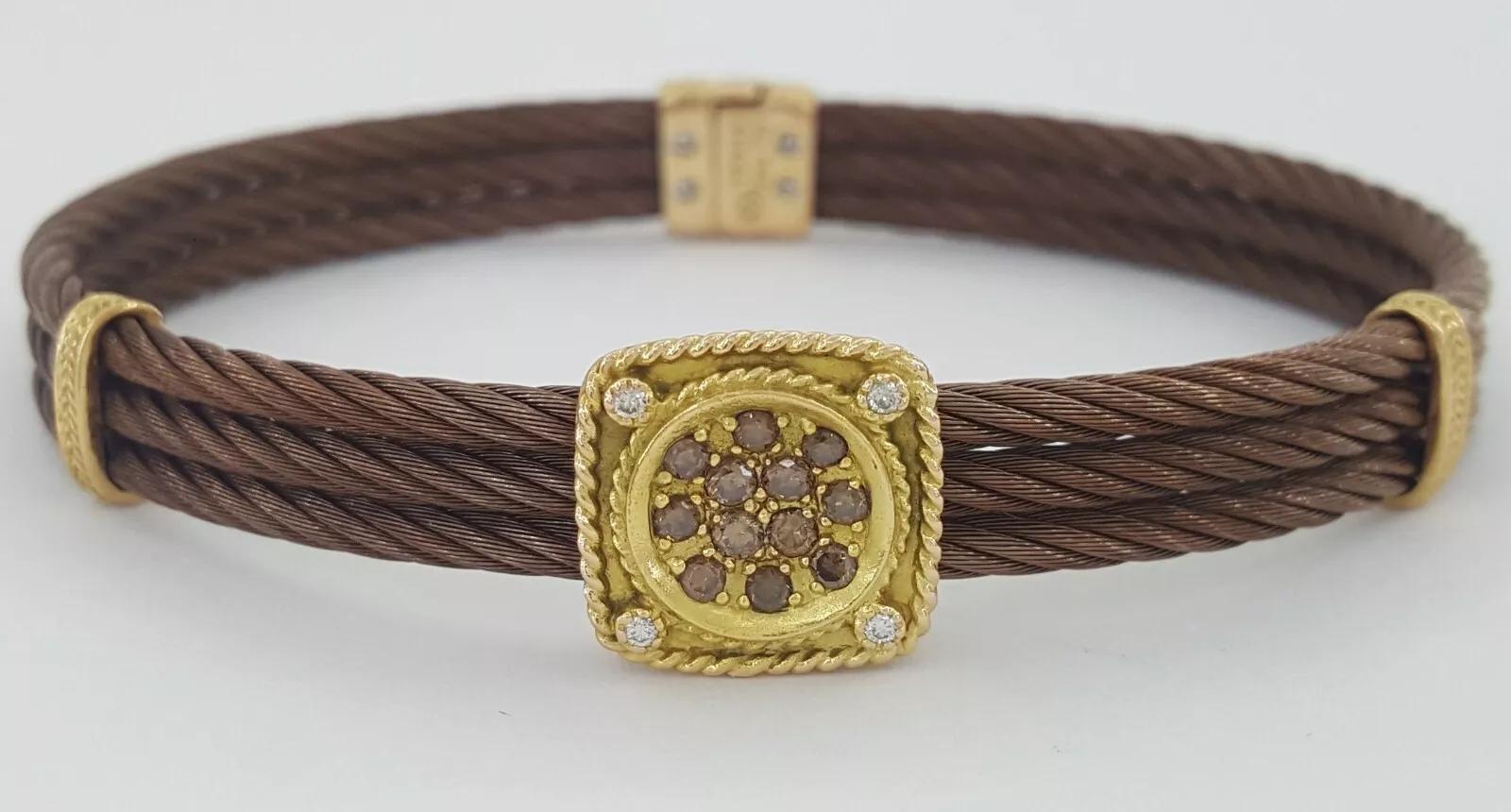 Charriol Celtique 3-Row Cable Diamond Bracelet 13.8 mm 7.5" 18k Gold 7 Steel