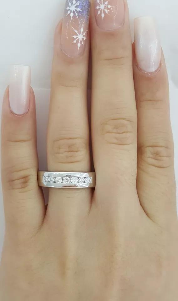 Leo Channel Set Round Diamond Wedding Anniversary Band 6mm 14k White Gold 0.42ct