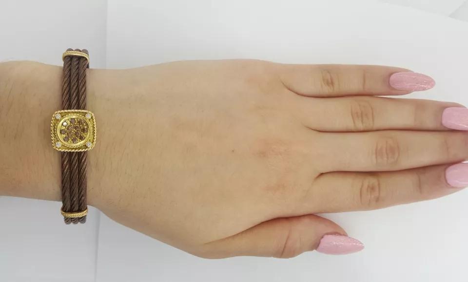 Charriol Celtique 3-Row Cable Diamond Bracelet 13.8 mm 7.5" 18k Gold 7 Steel