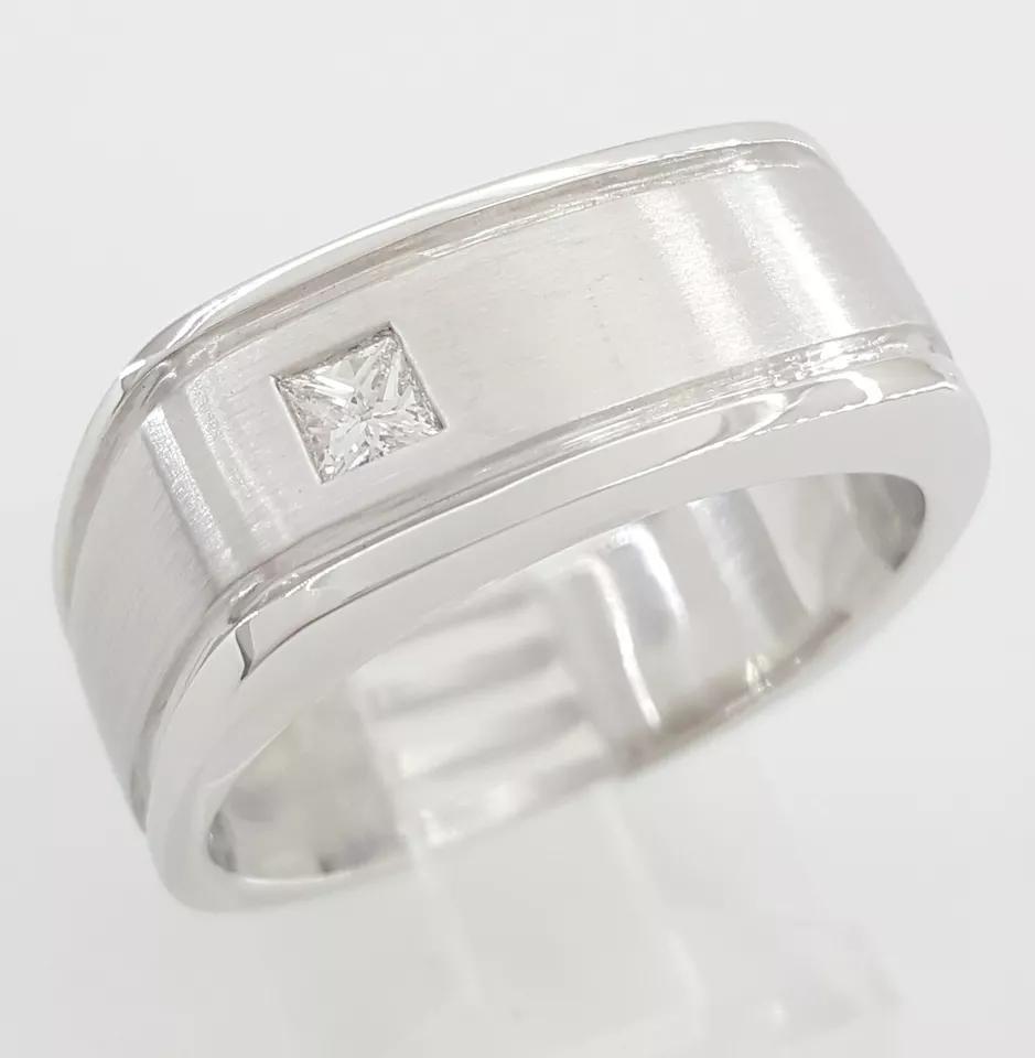 Princess Diamond Men's Wedding Band Ring 0.15 ct 14K White Gold 9 mm 11.7 Grams