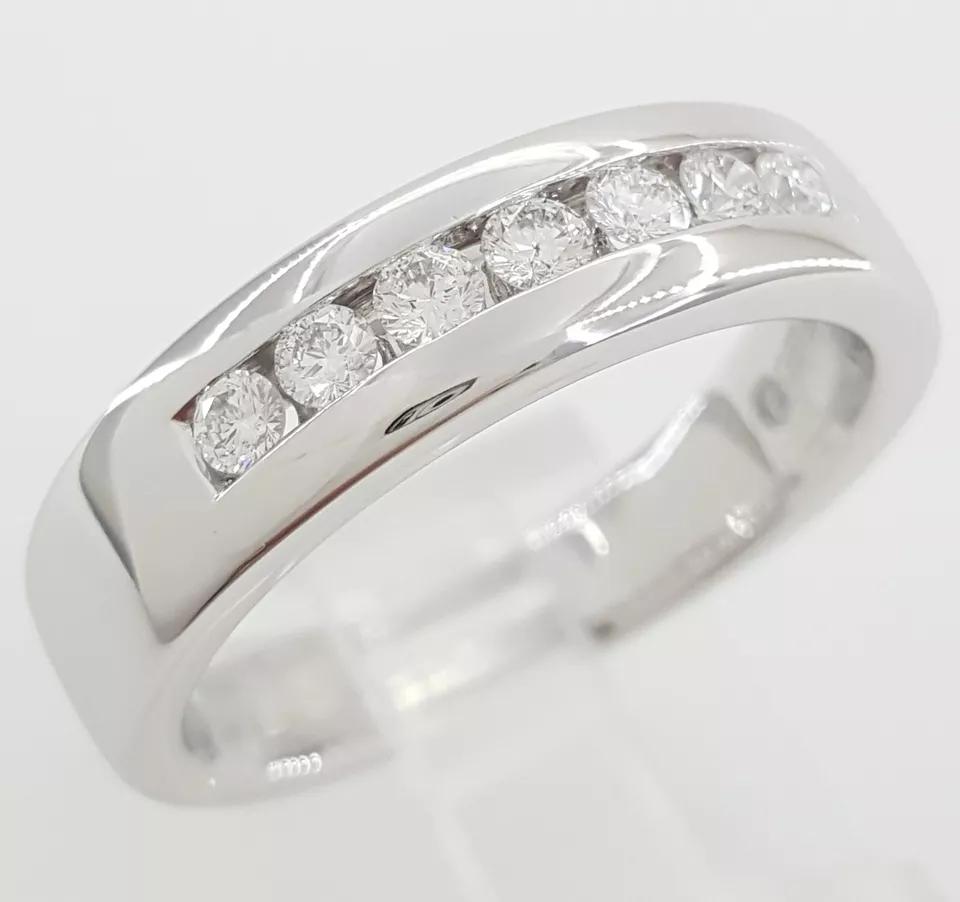 Leo Channel Set Round Diamond Wedding Anniversary Band 6mm 14k White Gold 0.42ct