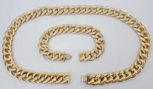Diamond Cuban Chain Necklace Bracelet 6 ct 18K Gold Germany 13.5 mm 254 Grams
