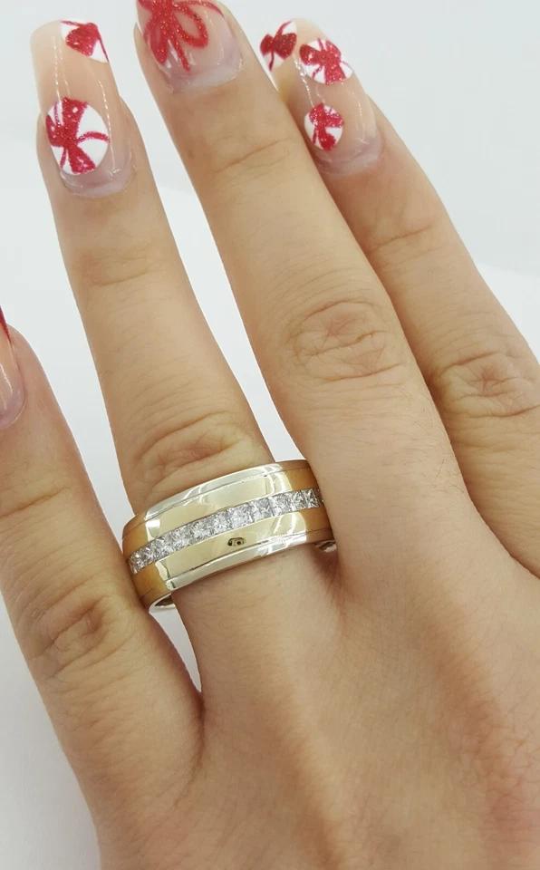 Channel Set Princess Cut Diamond 14k Yellow White Gold Men's Wedding Band 2.2 ct