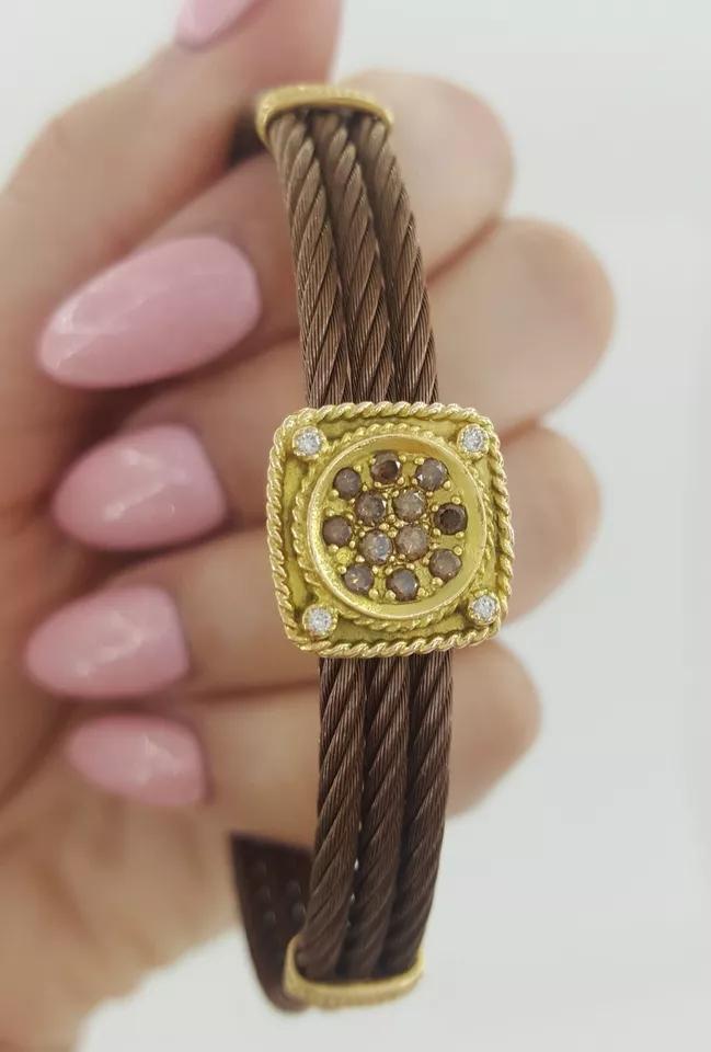 Charriol Celtique 3-Row Cable Diamond Bracelet 13.8 mm 7.5" 18k Gold 7 Steel