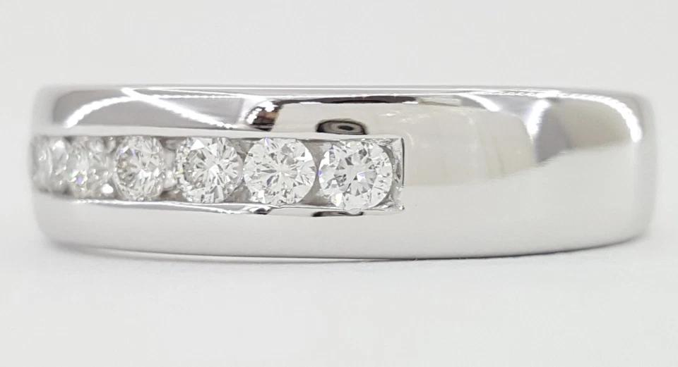 Leo Channel Set Round Diamond Wedding Anniversary Band 6mm 14k White Gold 0.42ct