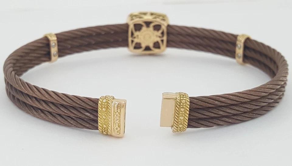 Charriol Celtique 3-Row Cable Diamond Bracelet 13.8 mm 7.5" 18k Gold 7 Steel