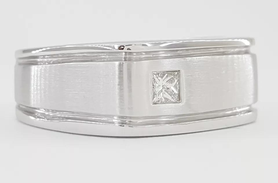 Princess Diamond Men's Wedding Band Ring 0.15 ct 14K White Gold 9 mm 11.7 Grams
