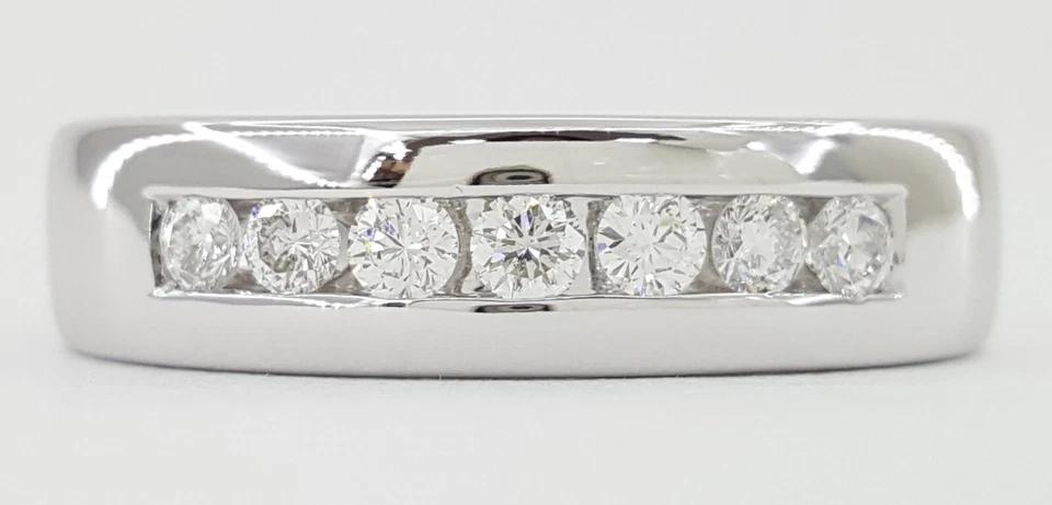 Leo Channel Set Round Diamond Wedding Anniversary Band 6mm 14k White Gold 0.42ct