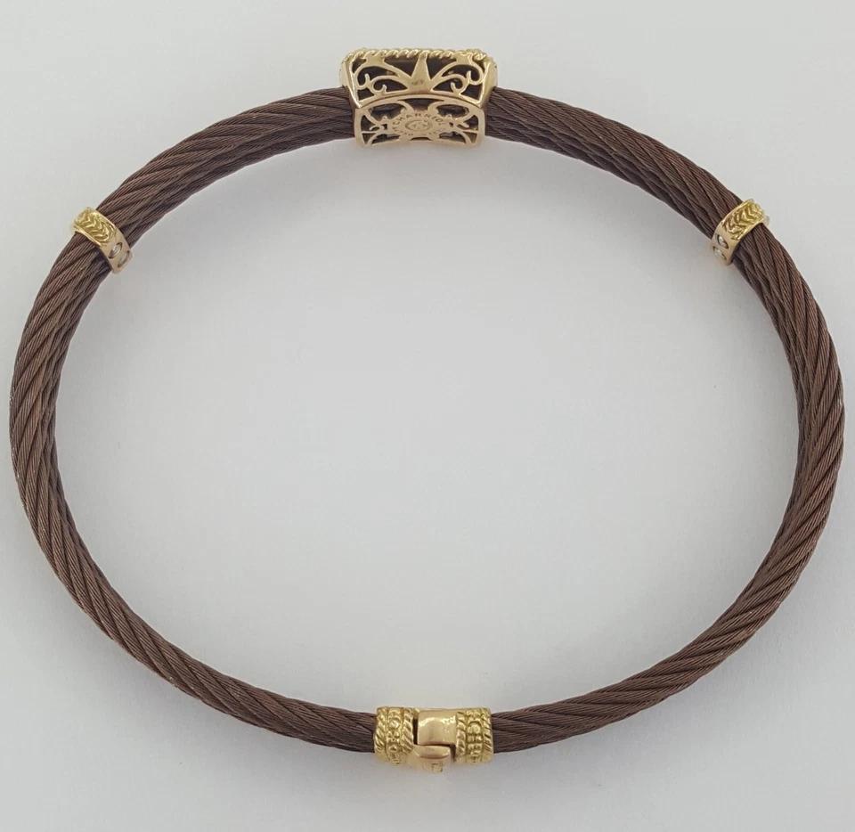 Charriol Celtique 3-Row Cable Diamond Bracelet 13.8 mm 7.5" 18k Gold 7 Steel