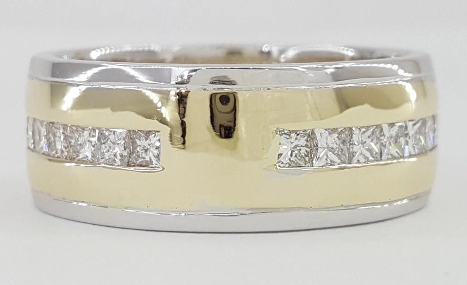 Channel Set Princess Cut Diamond 14k Yellow White Gold Men's Wedding Band 2.2 ct