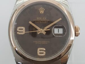Rolex DateJust 116201 36 mm Factory Chocolate Floral Diamond Dial SS 18k Everose