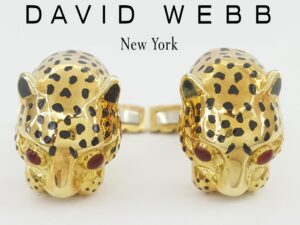 David Webb Ruby & Enamel Leopard Cufflinks 18k Yellow Gold 17.7 Grams