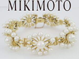 Vintage Mikimoto Akoya Pearl Floral Bracelet 14k Yellow Gold 29 Grams