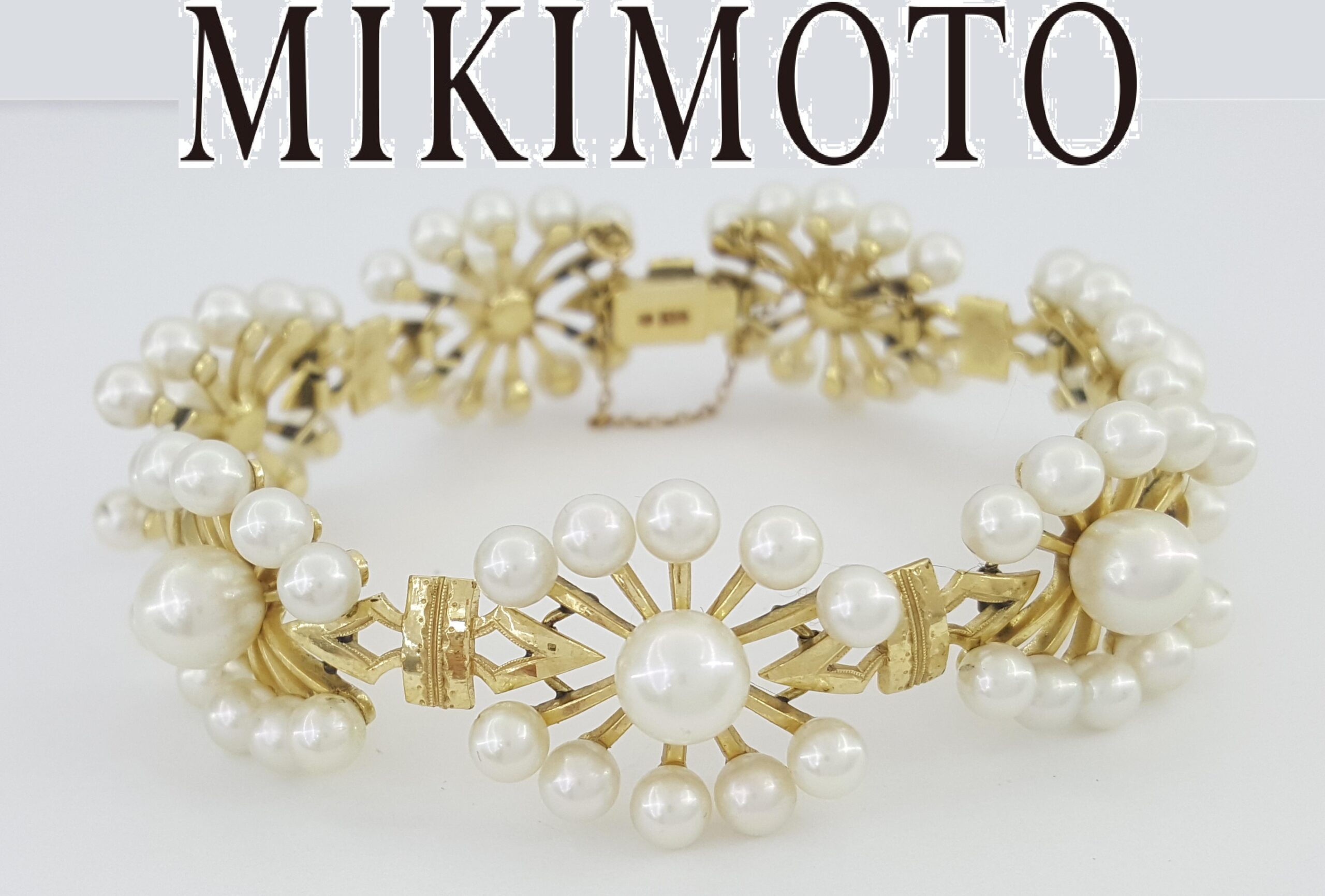 Vintage Mikimoto Akoya Pearl Floral Bracelet 14k Yellow Gold 29 Grams