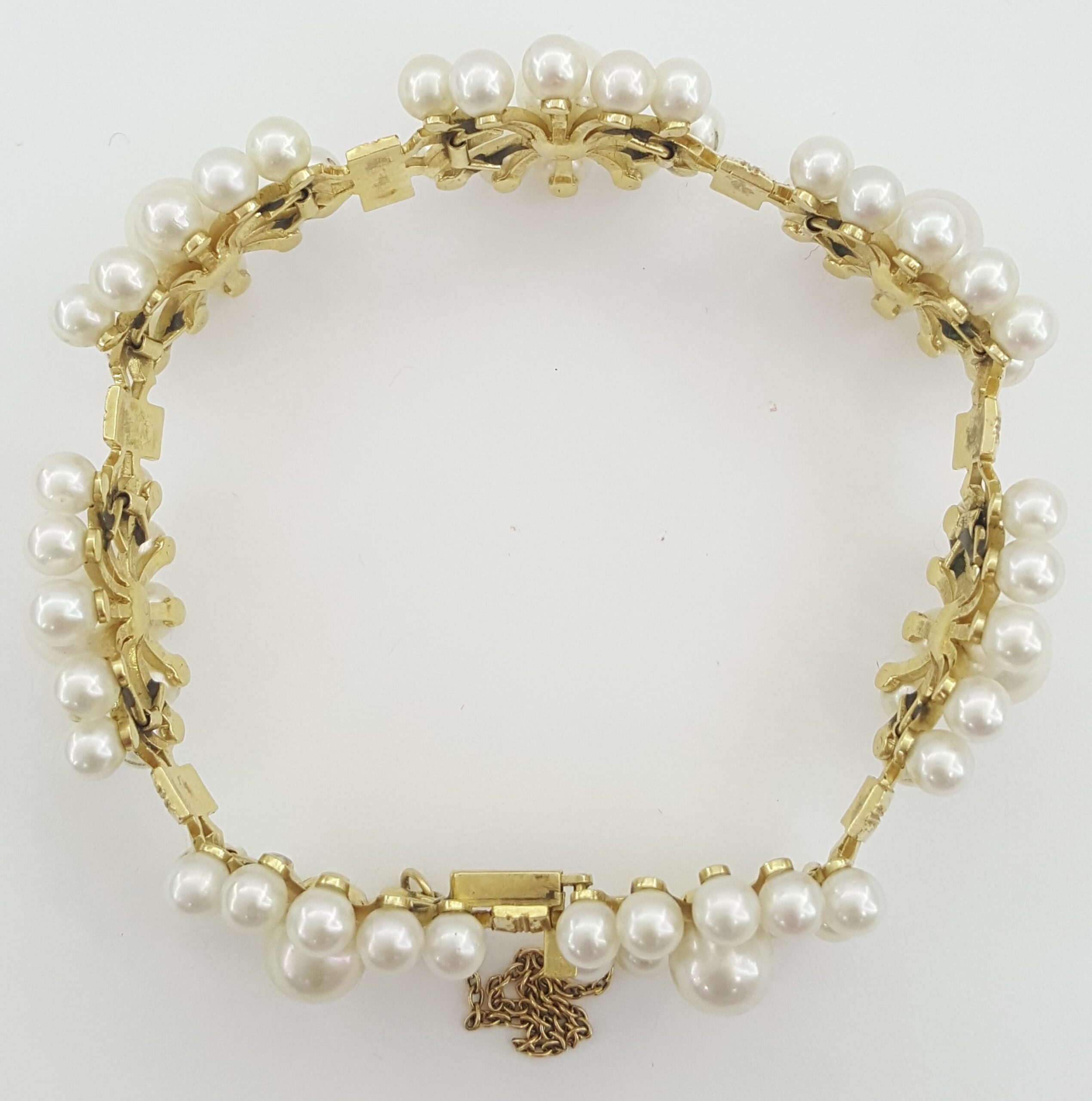 Vintage Mikimoto Akoya Pearl Floral Bracelet 14k Yellow Gold 29 Grams