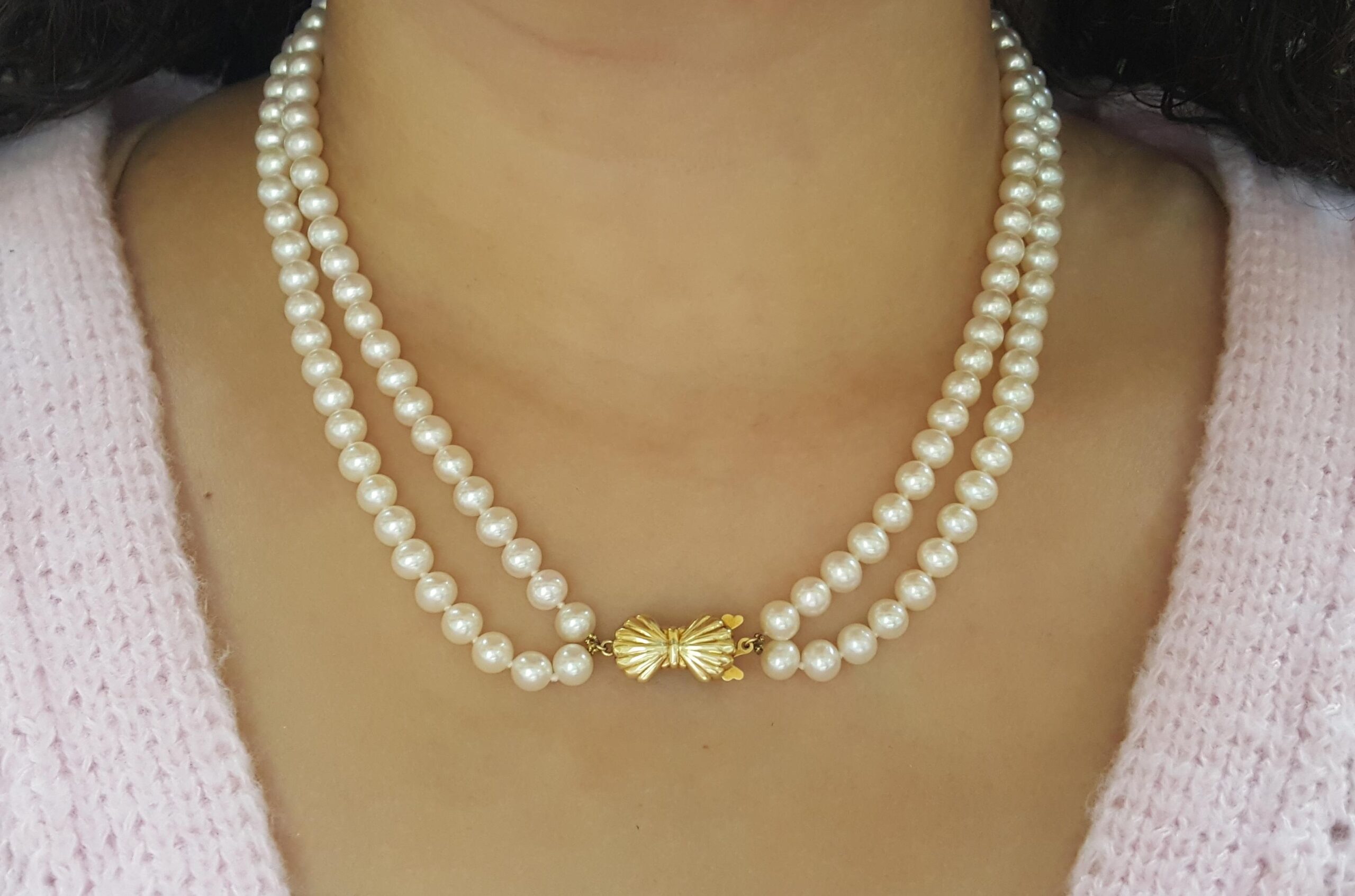 Blue Lagoon by Mikimoto Double Strand Akoya Pearl Necklace 14k Gold 6mm 17"